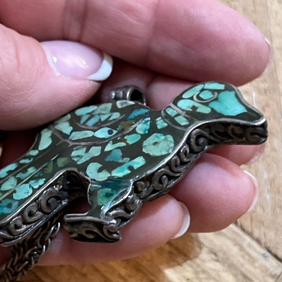 Lucky Brand Turquoise Brass reversible Bird Pendant Necklace - Picture 4 of 6